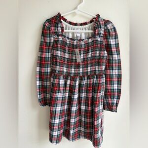 GAP Girls Red Green Plaid Smocked Long-Sleeve Dress